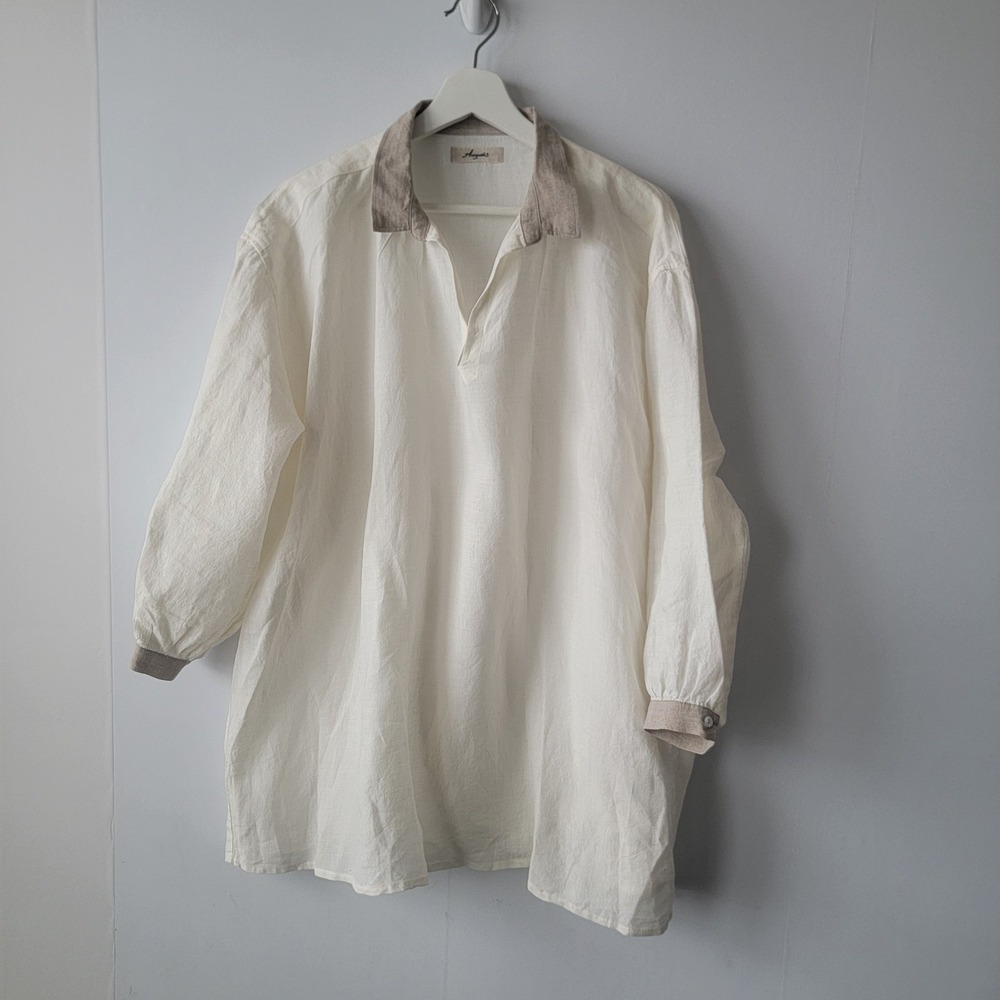 ICHI Antiquités women's 100% linen tunic top size one size 3/4 sleeve Lagenlook